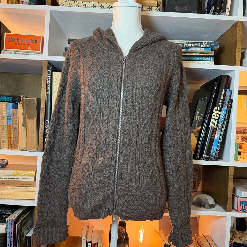 Brora Hooded Cable Knit Zip Cardigan - Brown